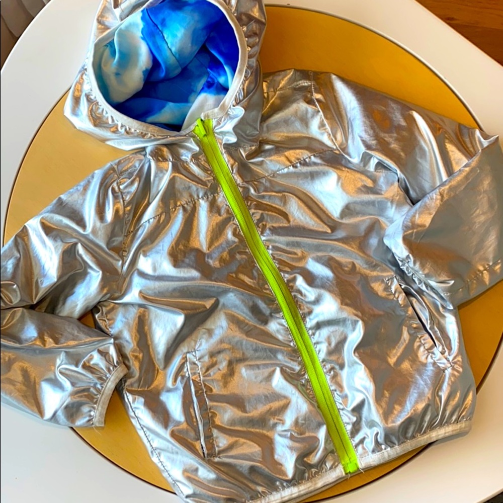 Silver metallic blue sky rainbow windbreaker
